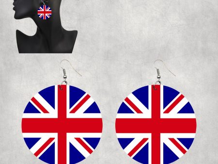 UK Flag Designed Wooden Drop Earrings Online Sale