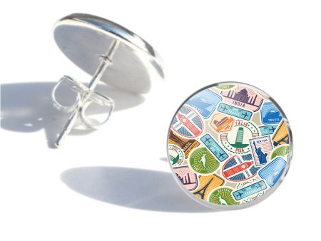 Travel Stickers Designed Stud Earrings For Cheap