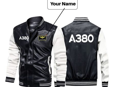 A380 Flat Text Designed Stylish Leather Bomber Jackets For Cheap