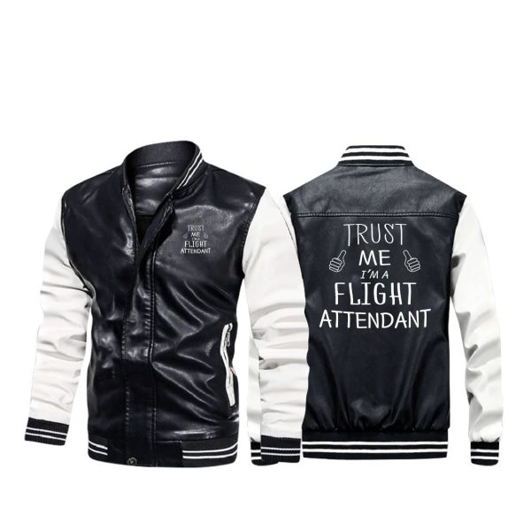 Trust Me I m a Flight Attendant Designed Stylish Leather Bomber Jackets Discount