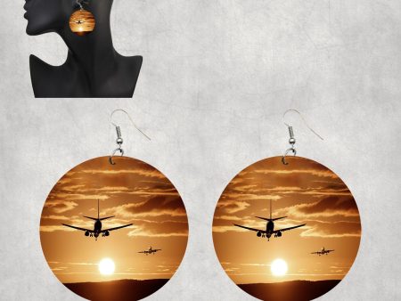 Two Aeroplanes During Sunset Designed Wooden Drop Earrings Discount