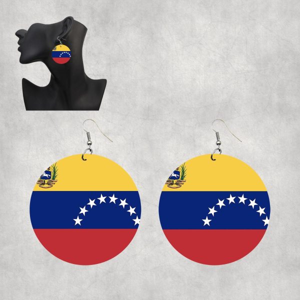 Venezuella Flag Designed Wooden Drop Earrings Online Hot Sale