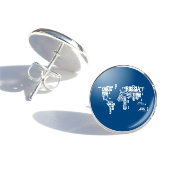 World Map (Text) Designed Stud Earrings Cheap