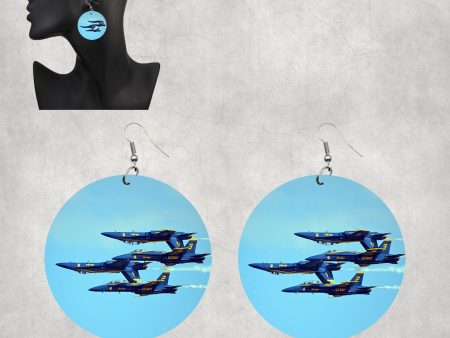 US Navy Blue Angels Designed Wooden Drop Earrings For Discount