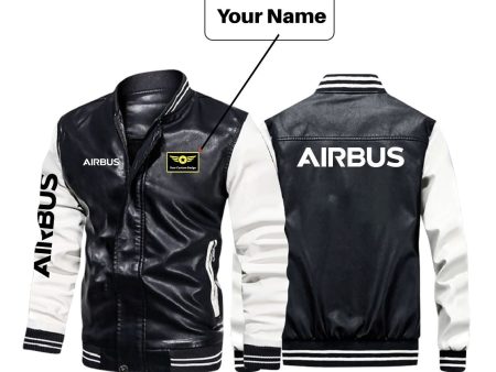 Airbus & Text Designed Stylish Leather Bomber Jackets Fashion