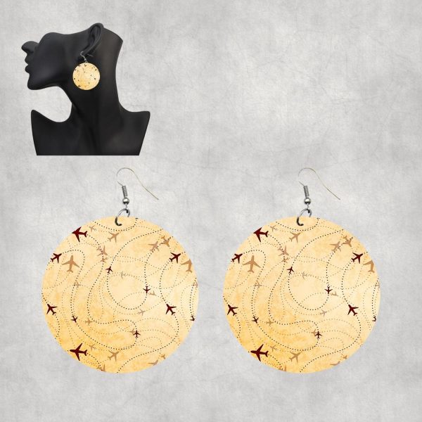 Vintage Travelling with Aircraft Designed Wooden Drop Earrings For Cheap