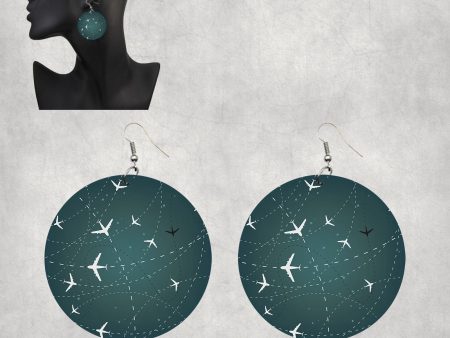 Travelling with Aircraft (Green) Designed Wooden Drop Earrings For Cheap