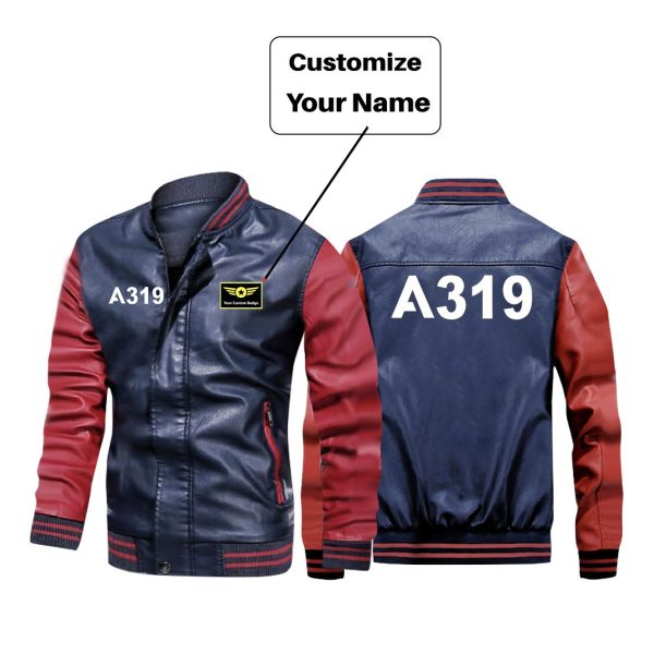 A319 Flat Text Designed Stylish Leather Bomber Jackets on Sale