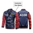 A330 Flat Text Designed Stylish Leather Bomber Jackets Online Sale