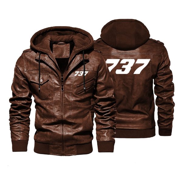 737 Flat Text Designed Hooded Leather Jackets Fashion