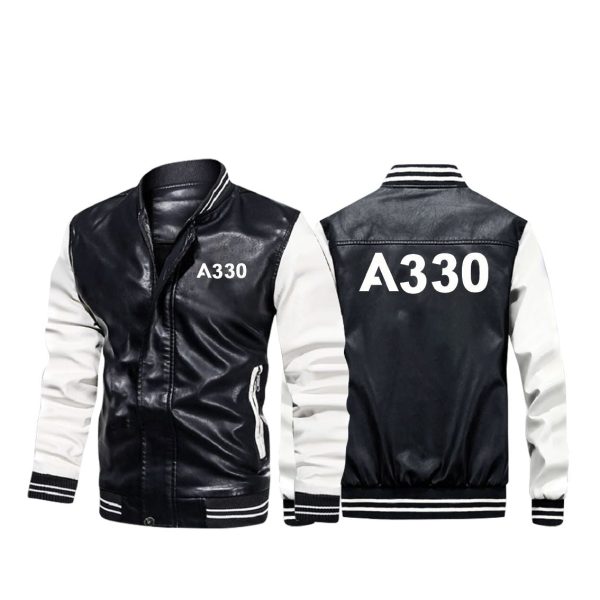 A330 Flat Text Designed Stylish Leather Bomber Jackets Online Sale