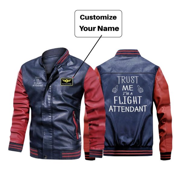 Trust Me I m a Flight Attendant Designed Stylish Leather Bomber Jackets Discount