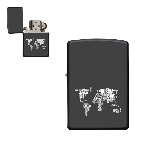 World Map (Text) Designed Metal Lighters on Sale