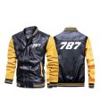 787 Flat Text Designed Stylish Leather Bomber Jackets Sale