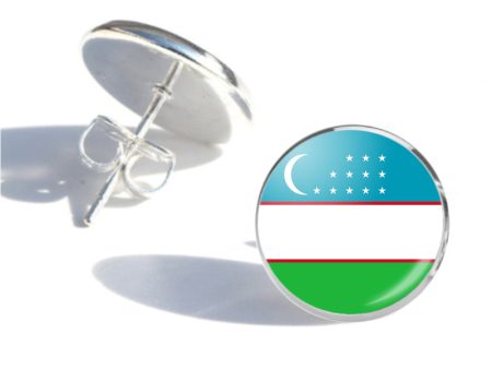 Uzbekistan Flag Designed Stud Earrings Online Hot Sale