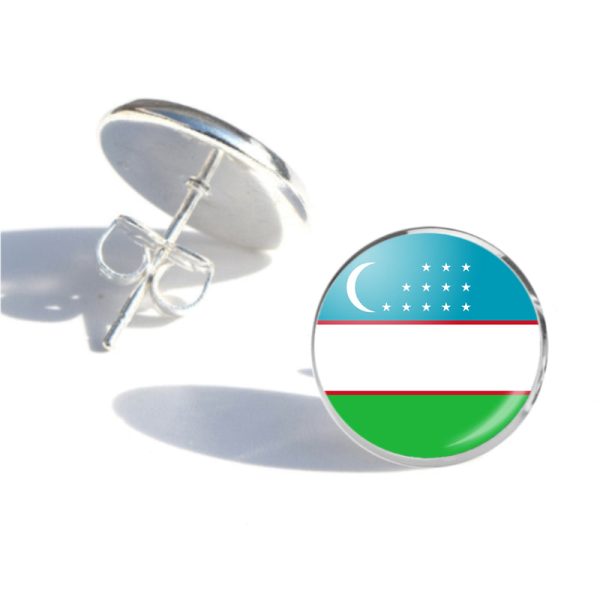 Uzbekistan Flag Designed Stud Earrings Online Hot Sale