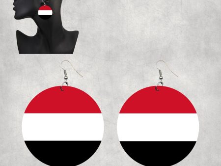 Yemen Flag Designed Wooden Drop Earrings For Sale