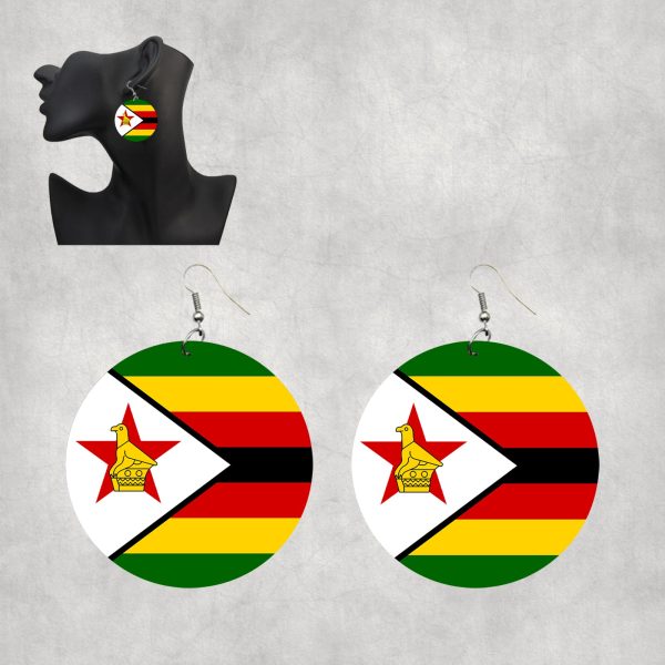 Zimbabwe Flag Designed Wooden Drop Earrings Online