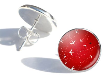 Travelling with Aircraft (Red) Designed Stud Earrings For Cheap