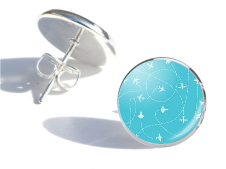 Travel The The World By Plane Designed Stud Earrings Sale