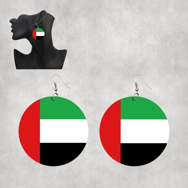 UAE Flag Designed Wooden Drop Earrings Online Sale