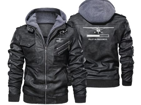 Pilot In Progress (Cessna) Designed Hooded Leather Jackets Discount