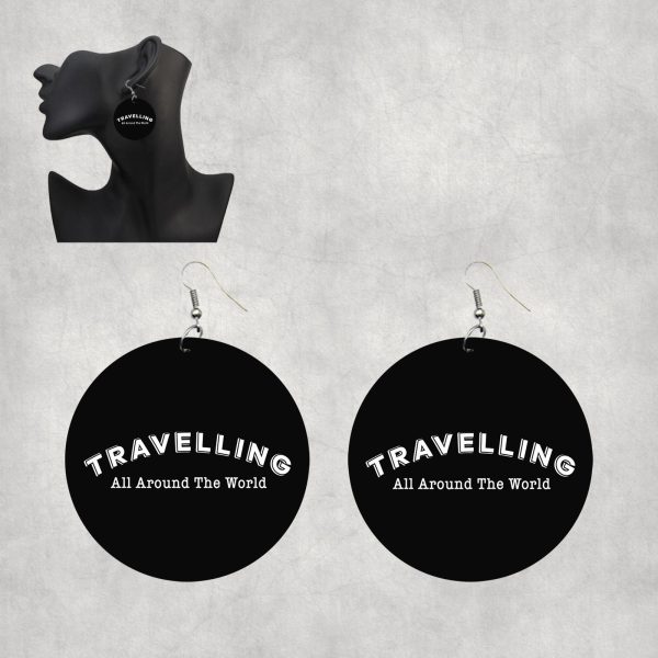 Travelling All Around The World Designed Wooden Drop Earrings Supply