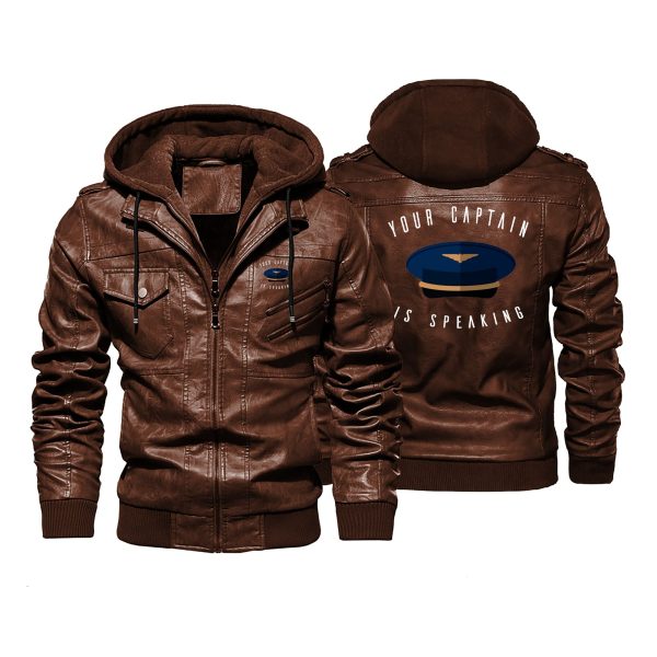 Your Captain Is Speaking Designed Hooded Leather Jackets For Discount