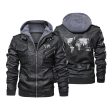 World Map (Text) Designed Hooded Leather Jackets Online Sale