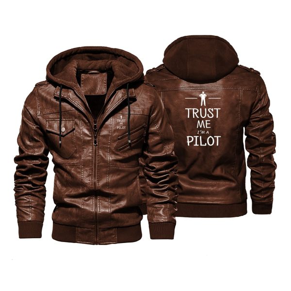 Trust Me I m a Pilot Designed Hooded Leather Jackets For Sale