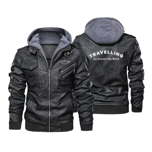 Travelling All Around The World Designed Hooded Leather Jackets For Sale