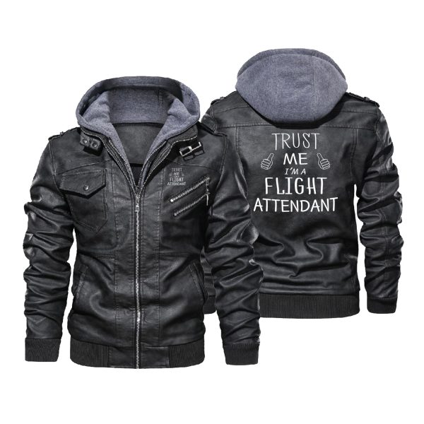 Trust Me I m a Flight Attendant Designed Hooded Leather Jackets Sale