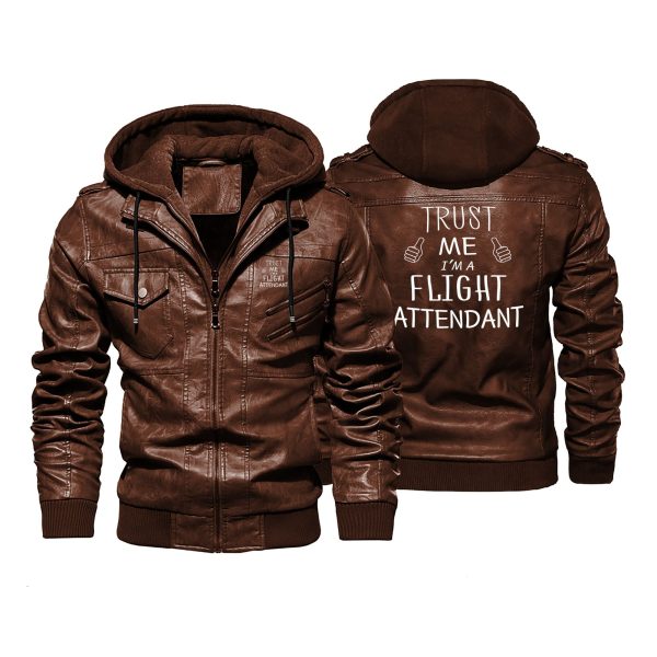 Trust Me I m a Flight Attendant Designed Hooded Leather Jackets Sale