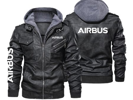 Airbus & Text Designed Hooded Leather Jackets Discount